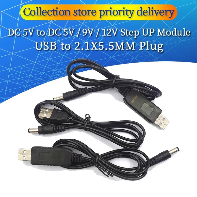 USB Power Boost Line DC 5V to DC 9V / 12V Step UP Module USB Converter Adapter Cable 2.1X5.5MM Plug