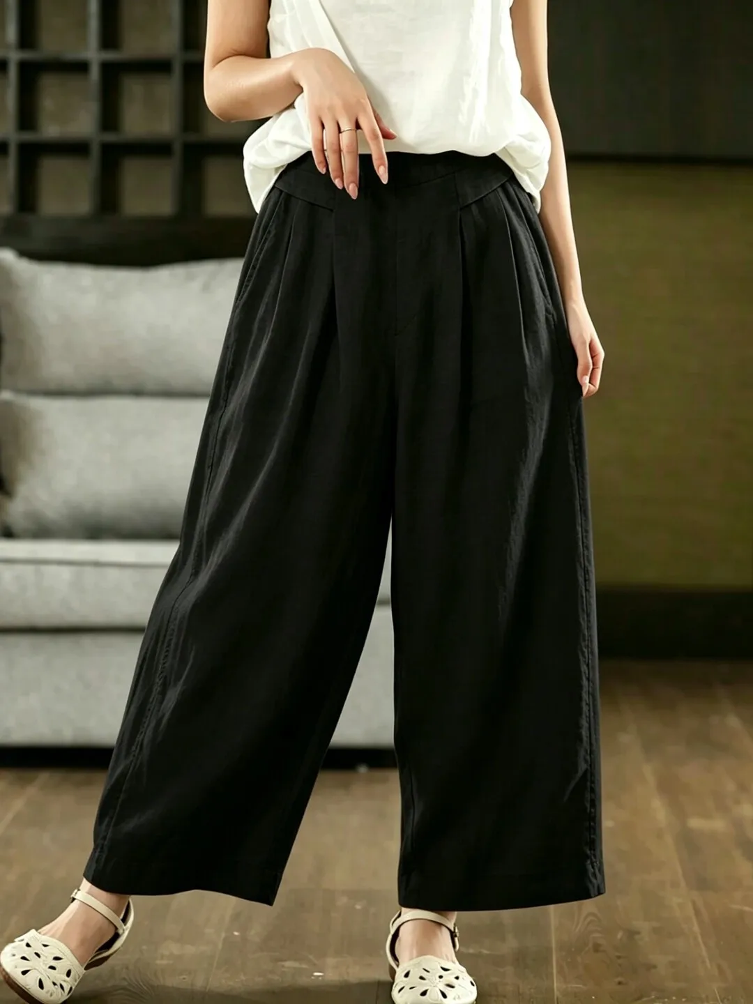 High-End Women's Loose Straight Leg Casual Artistic Style Wide Leg Long Pants High Waist Trousers for plus Size Ladies