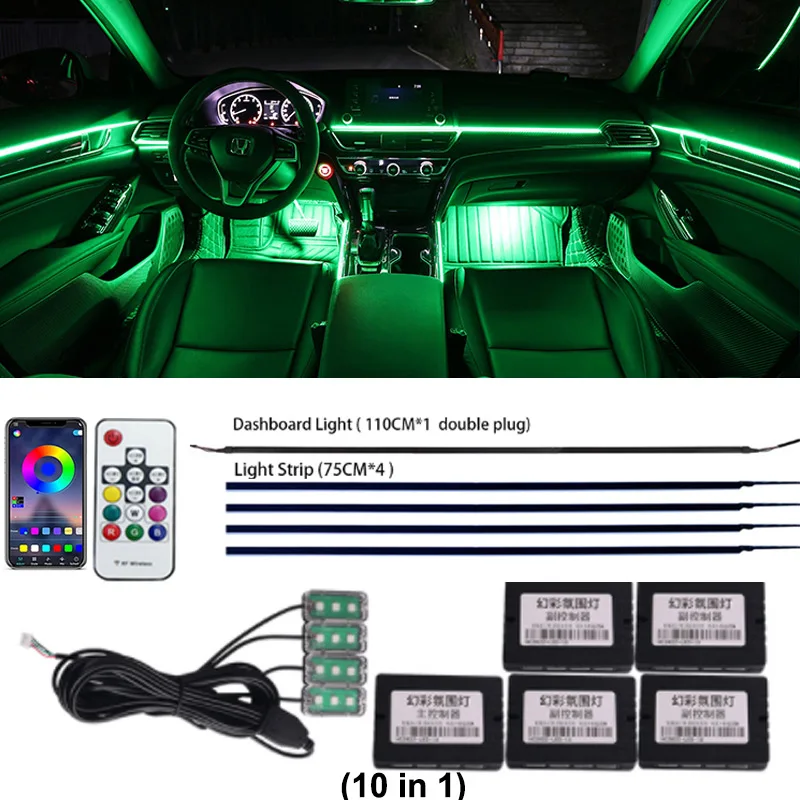 14/18/22 In 1 213 64 Kleuren Rgb Led Interieur Streamer Symfonie Met Externe Auto Omgevingslicht Sfeer Regenboog Acryl Strip 12V