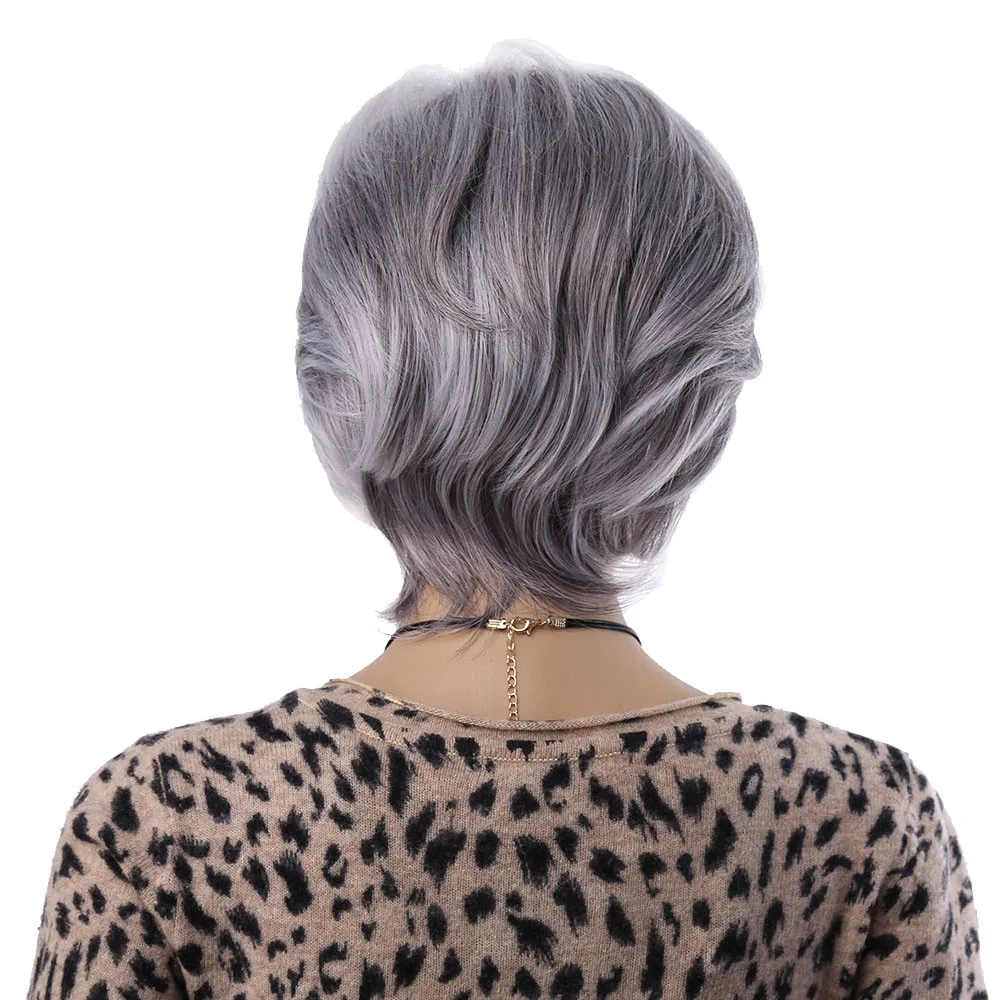 Short Grey Wavy Pixie Cut Wig for Women Heat Resistant Synthetic Hair with Natural Hairline Daily Party Wear
