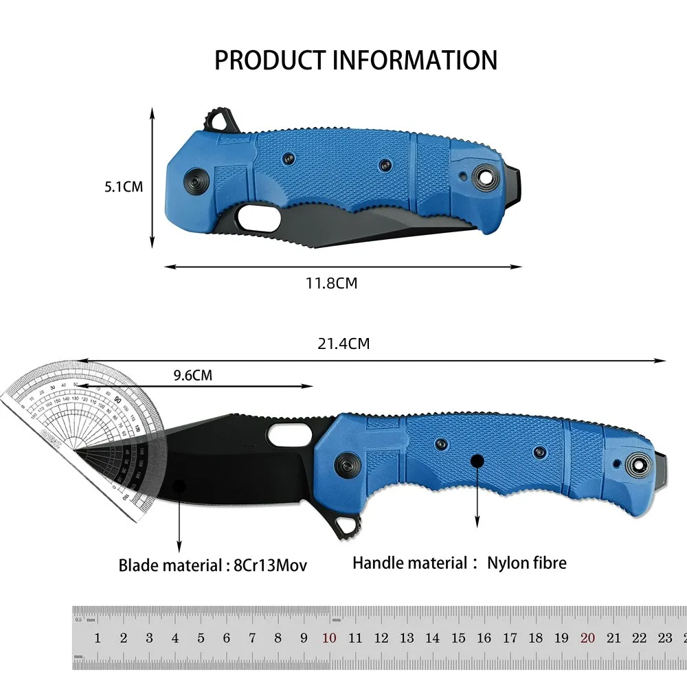 EDC Camping Pocket Knife, 8Cr13Mov Blade, Nylon Fiber Handle with Pocket Clip, Tactical Self-defense Multi-function Tool Knife