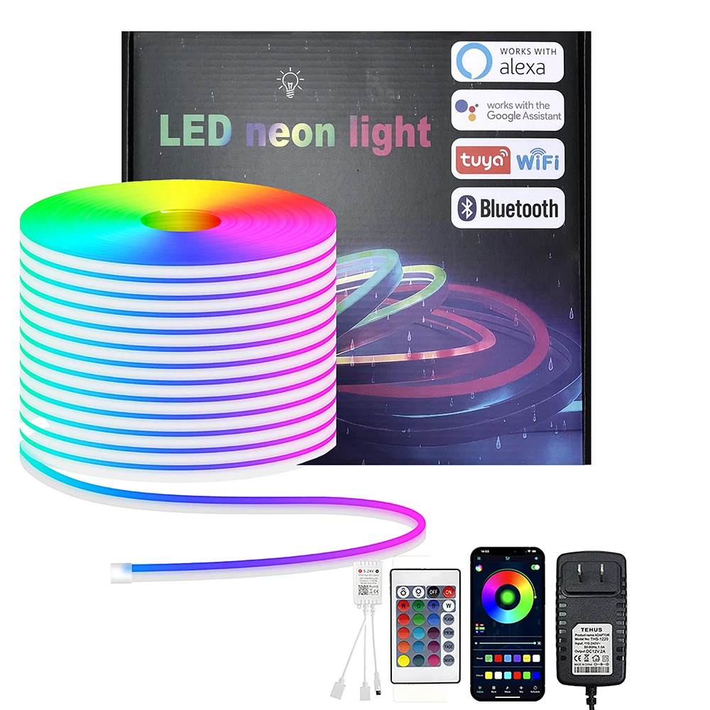 แถบไฟนีออน LED Touya สมาร์ทแอป24V2A RGB 6*15มม. ไฟแถบไฟ LED ใช้ได้กับ Google Assistant Control