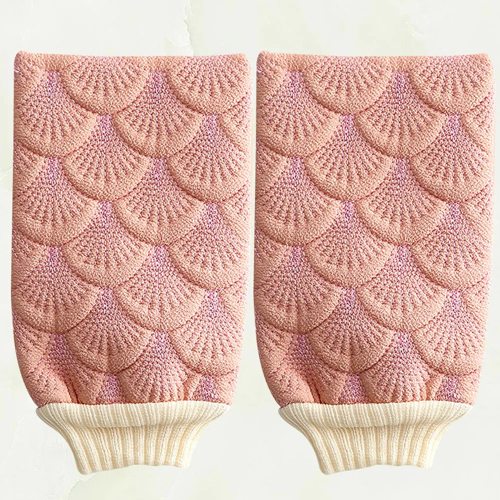

2 шт., варежки для ванны, перчатки для душа, отшелушивающий скруббер для тела, массажные перчатки для спины, многоразовая ткань для мытья для глубокого очищения, розовый