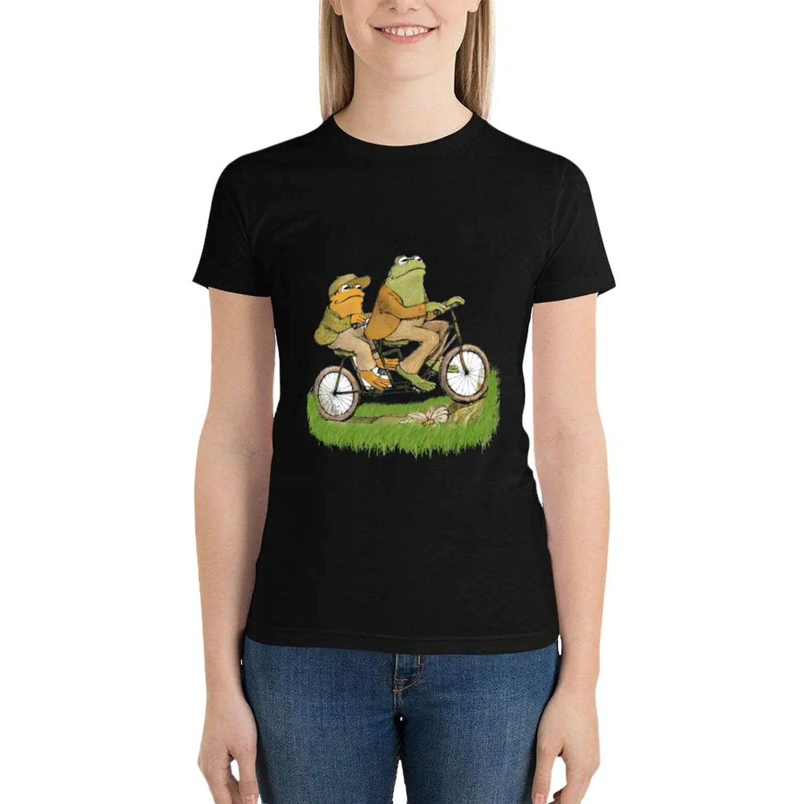 frog and toad on the bike T-Shirt plus size tops tops summer tops kawaii clothes t shirt Women