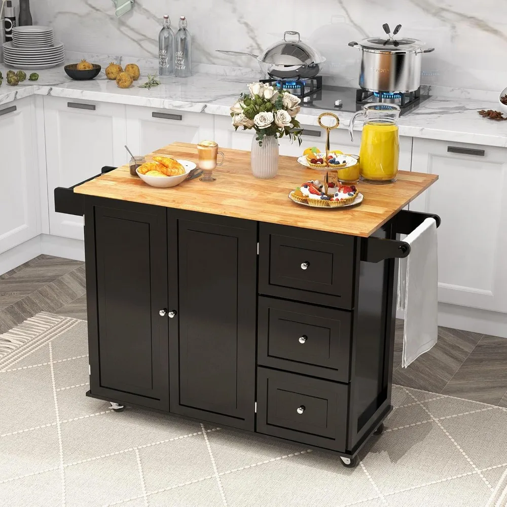 

Kitchen trolley, mobile kitchen trolley on wheels with storage, rolling meat block island with drawers, spice rack, towel rack