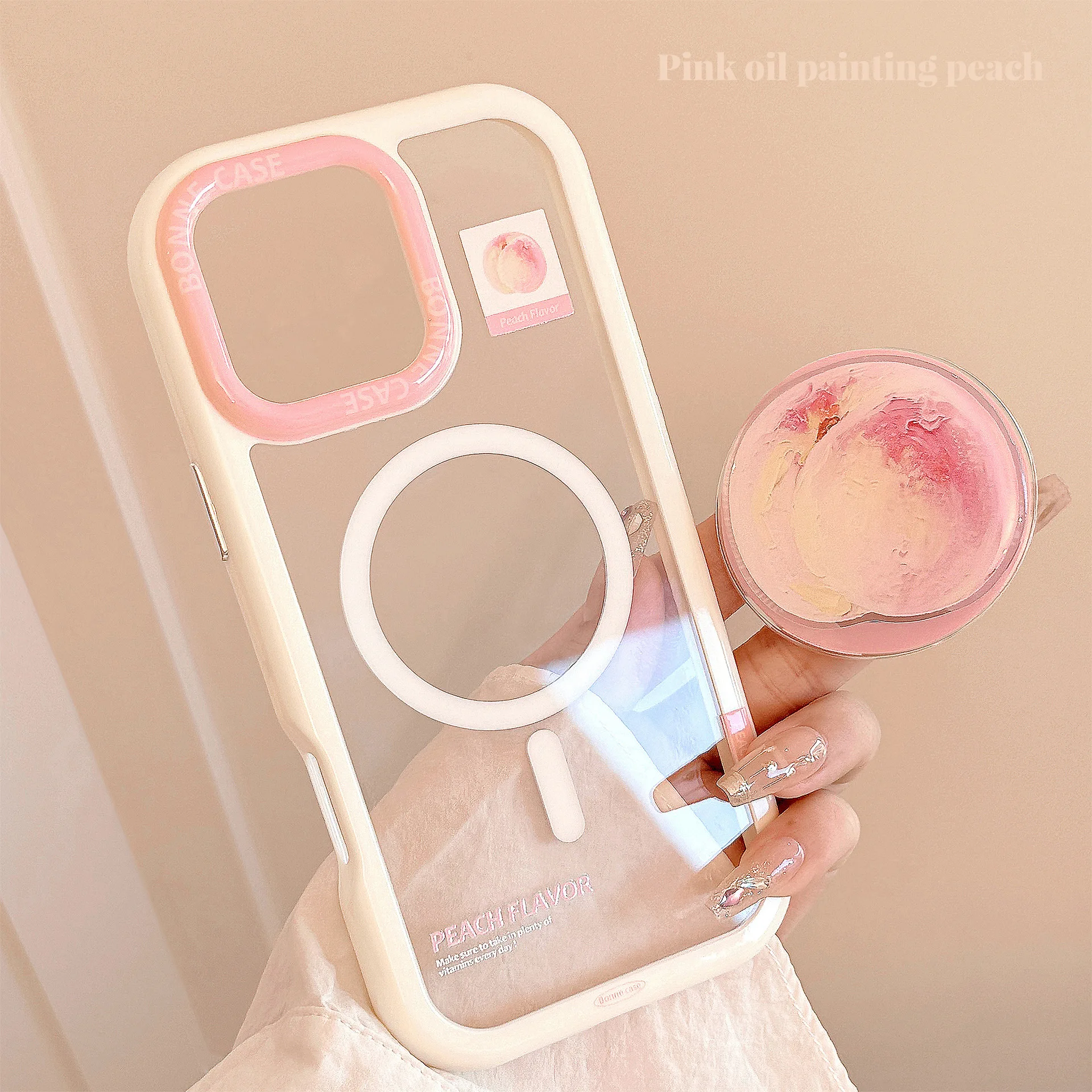 

Cute Oil Painting Peach Magnetic Stand Acrylic Mobile Phone Case For iPhone16PRO/15promax Anti-fall Phone Case For iphone12/14