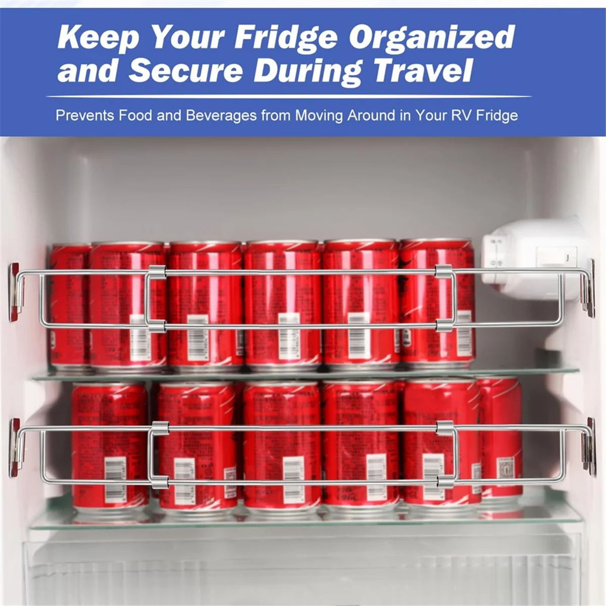 Hot New RV Secure ปรับบาร์,แท่งสแตนเลส,อาหารและเครื่องดื่ม Stabilizers สําหรับ RV ตู้เย็น (2 แพ็ค)