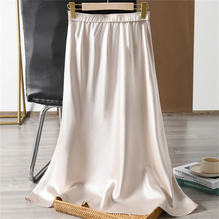 Solid Satin Long Skirts for Women 2026 Spring Summer Casual All-match Big Hem A Line Skirts High Waist Maxi Skirt Female Clothes