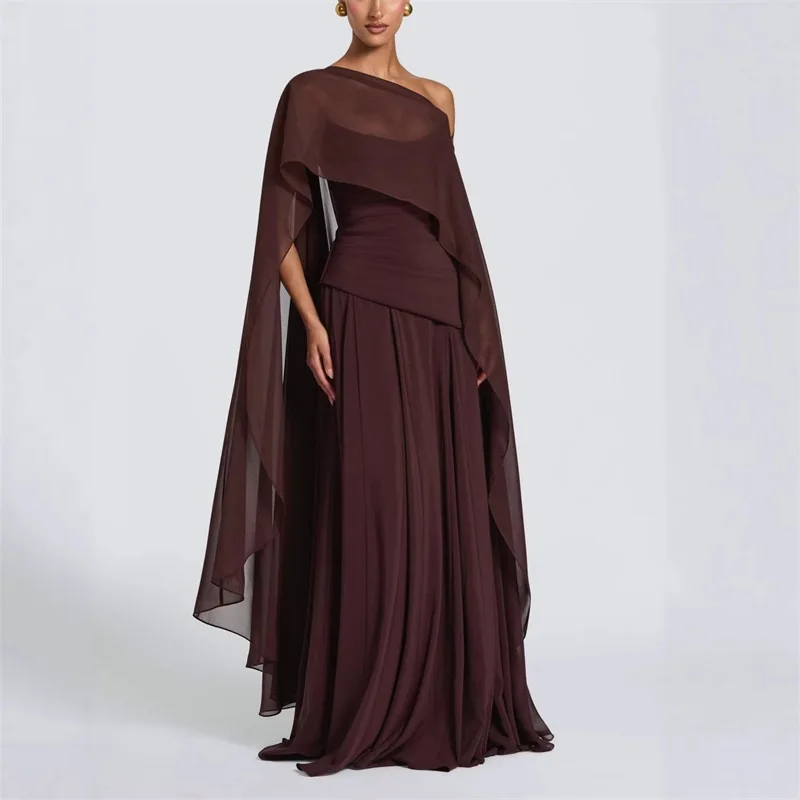 Brown Wrap Cape Prom Dress Sexy Lace Up Back Full Sleeves Long Sheath Party Gown Casual Hot Girl Formal Wedding Birthday Robe view 4