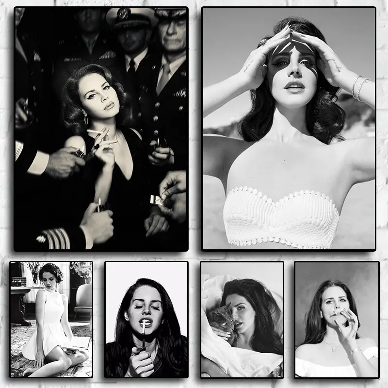 لانا ديل ري موديل مغني موسيقى مطبوعات ملصق قماشية ، صورة بورتريه ، فن جداري للبار ، غرفة المعيشة ، ديكور المنزل ، ملصقات جدارية #1