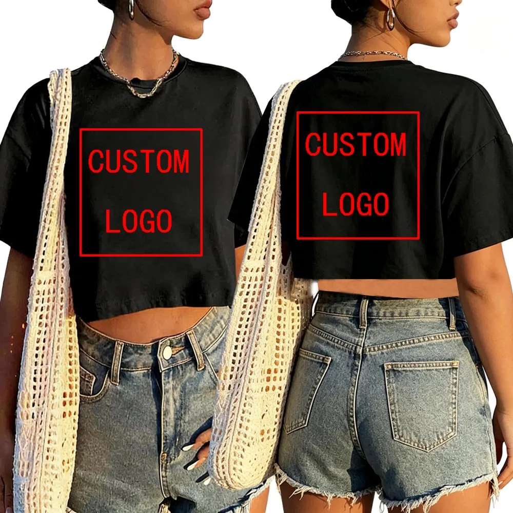 DIY Custom Your Brand LOGO Camisa Feminino O-Neck Short Sleeves Crop Tops Camiseta Custom Gifts