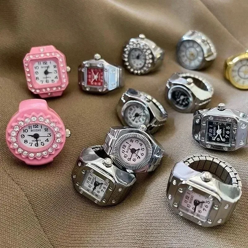 Retro Watch Ring Y2K Punk Quartz Finger Watch Unisex Elastic Design Nostalgic 80s Style Jewelry Couples Fashion Accessory