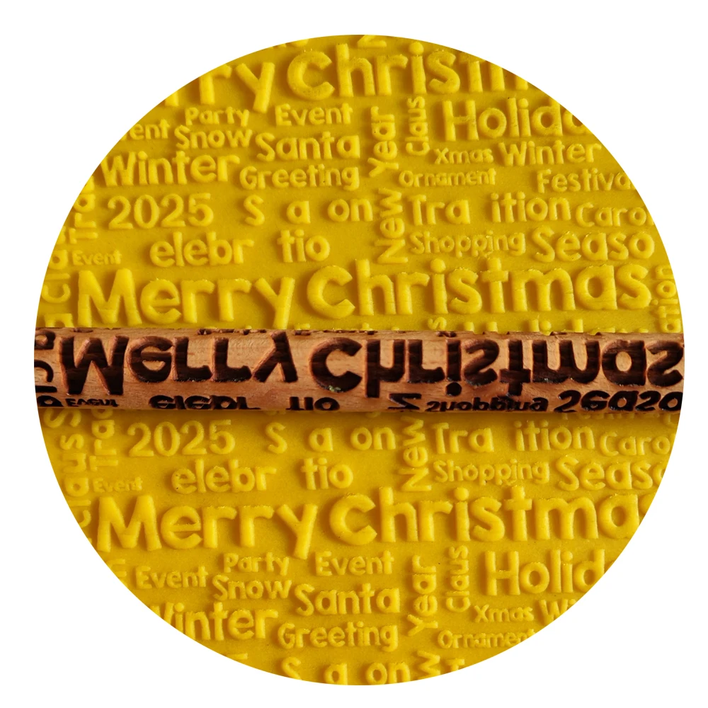 Winter Holiday Santa Greeting 2025 New Year Merry Christmas Embossed Rolling Pins