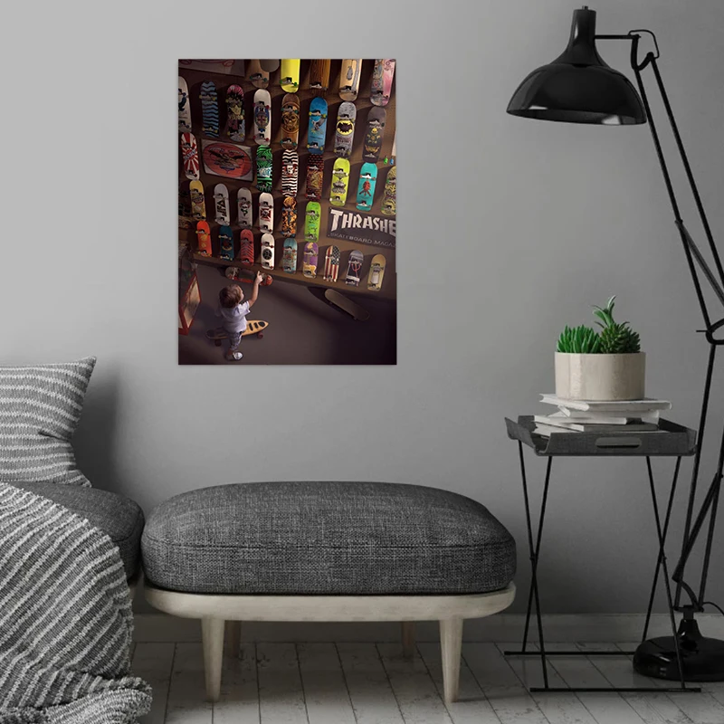 ملصق قماش لوح التزلج لغرفة المعيشة ، فن حائط رياضي للمدينة ، صور لغرفة النوم ، غرفة اللعب ، بار ، نادي ، ديكور المنزل الحديث ، هدية ، الموضة