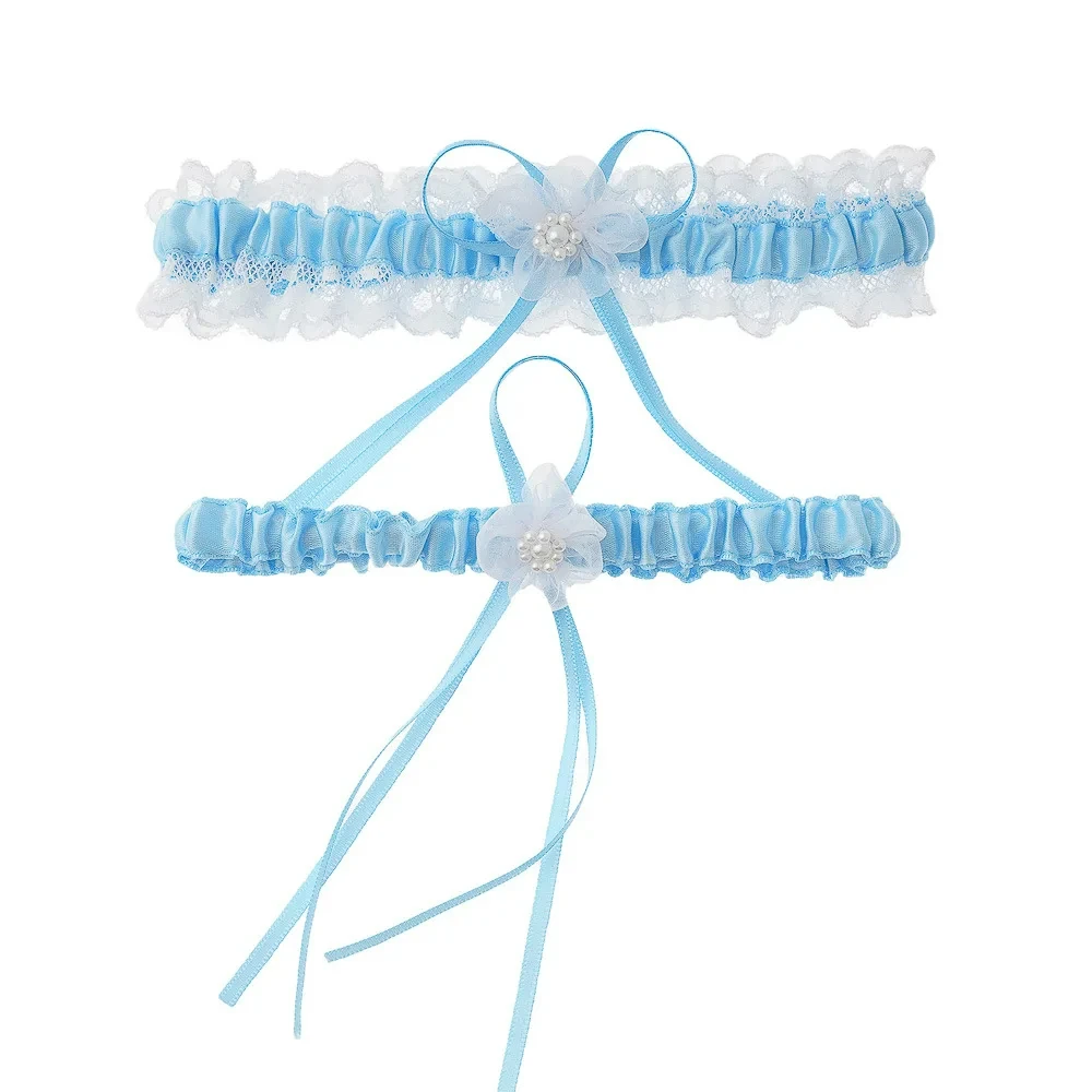 Sky Blue Wedding Garter Bridal Shower Bride Keepsake  Lace Pearls Bow Women Ladies Garter Night Supply