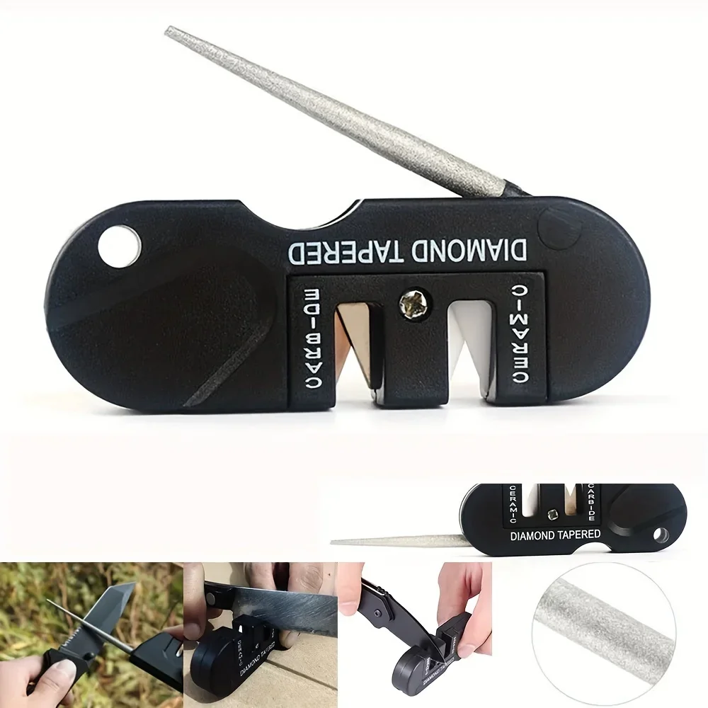 4-in-1 Mini Portable Tungsten Ceramic Carbide Knife Whetstone Sharpener Multifunctional Camp Outdoor Tools 1PC