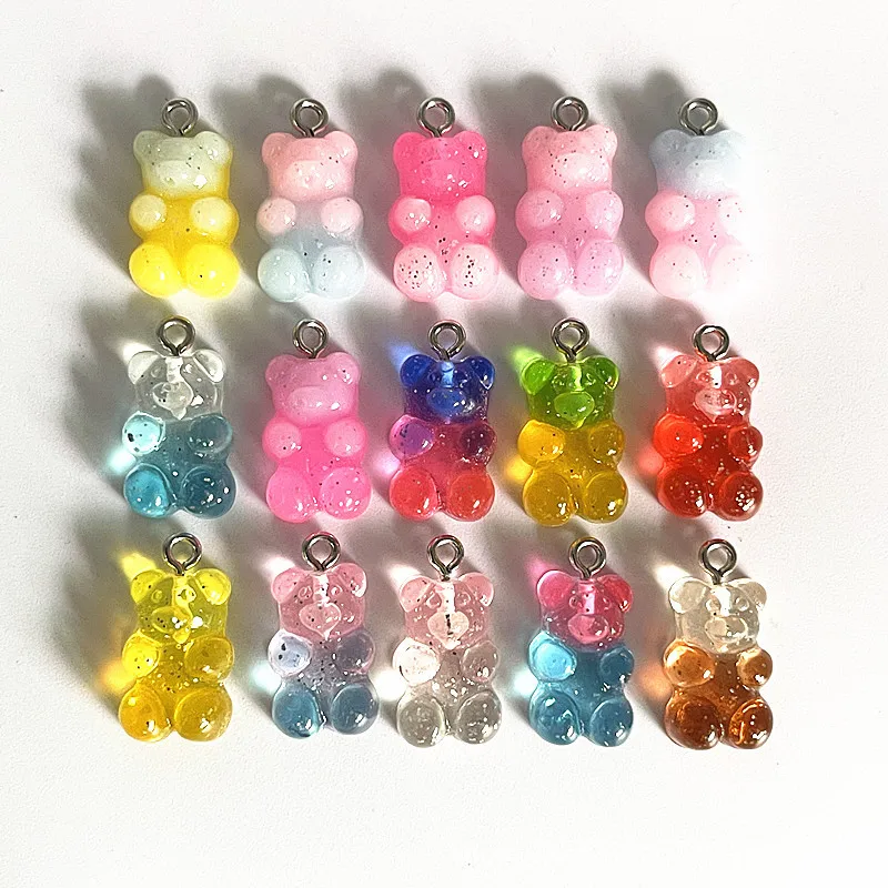 DW82 10Pcs Dual Color Resin Bear Shaped Pendant, Suitable for DIY Bracelets, Necklaces, Earrings, Keychains, Jewelry Making view 3