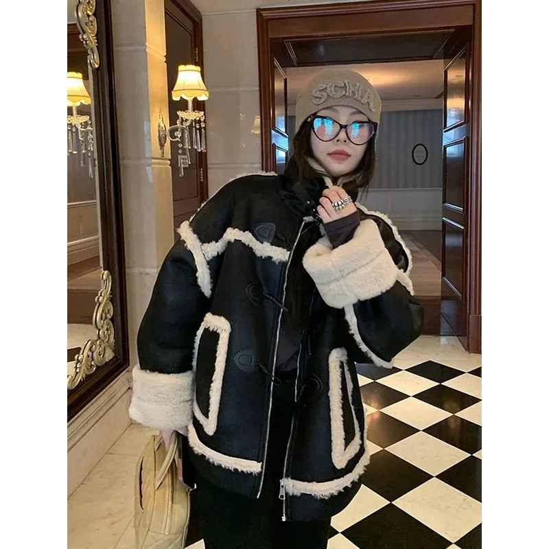 2024 autunno inverno giacche in pelle scamosciata calda donna pelliccia integrata cappotto imbottito in cotone grezzo Outwear giacca Parka con