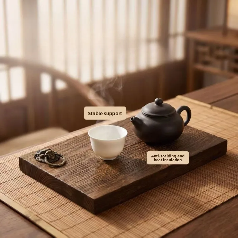 Vintage weathered old‑tung‑wood tea tray, clearance sale, purely handcrafted, durable decorative piece, tea table and teapot mat