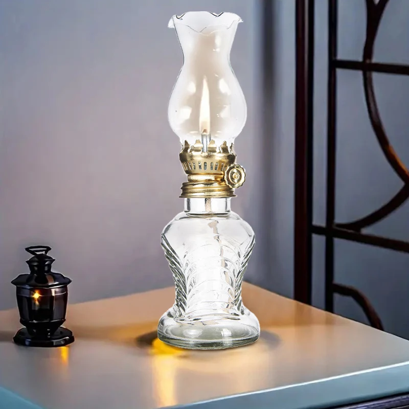 Large Oil Lamp Vintage Glass Kerosene Lamp Antique Oil Lamps Family Decorative Lights High Capacity Quality Portable Adornment