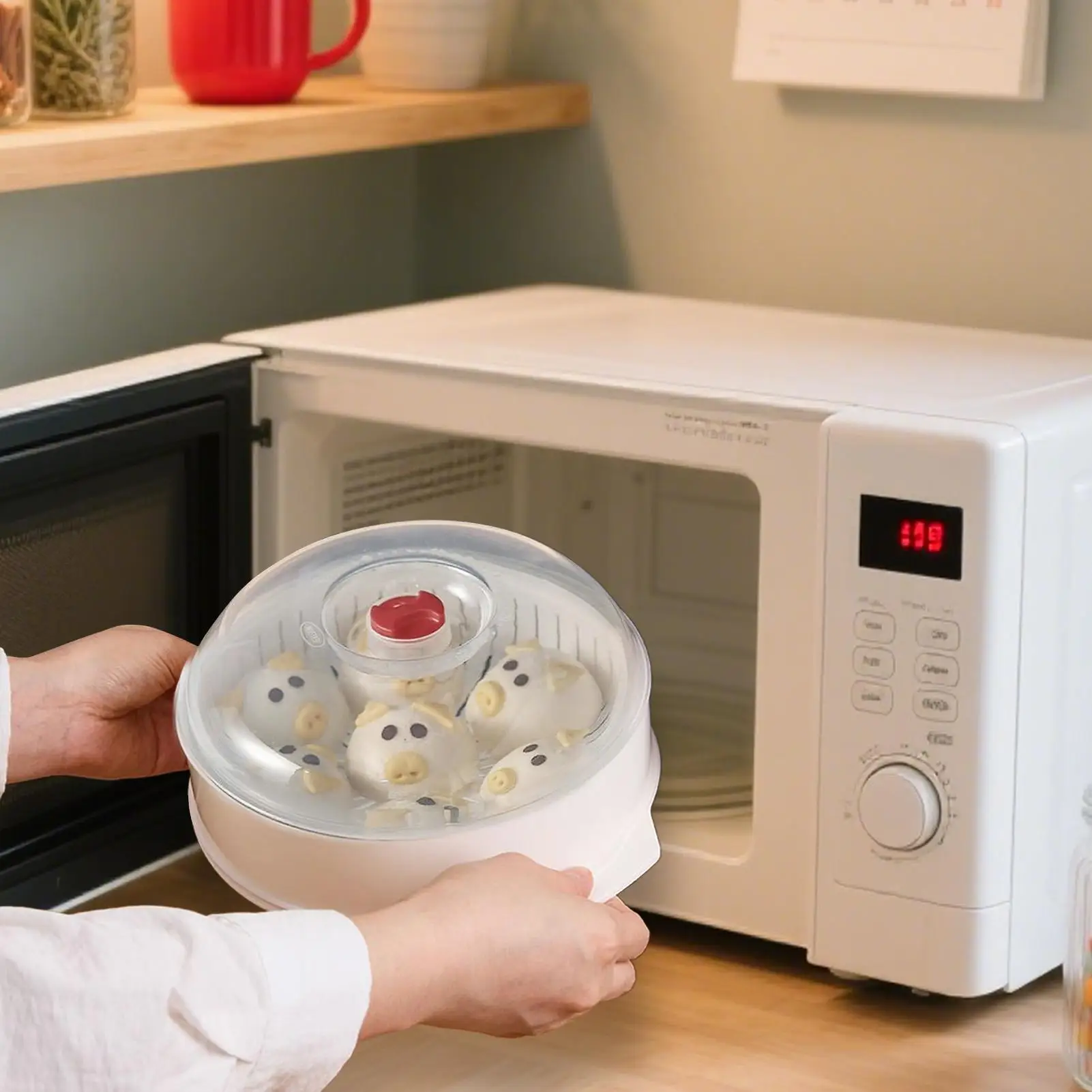 Vaporizador de verduras para microondas, vaporizador de alimentos, vaporizador de microondas con tapa y bandeja para huevos, arroz vegetal, fideos para dumplings
