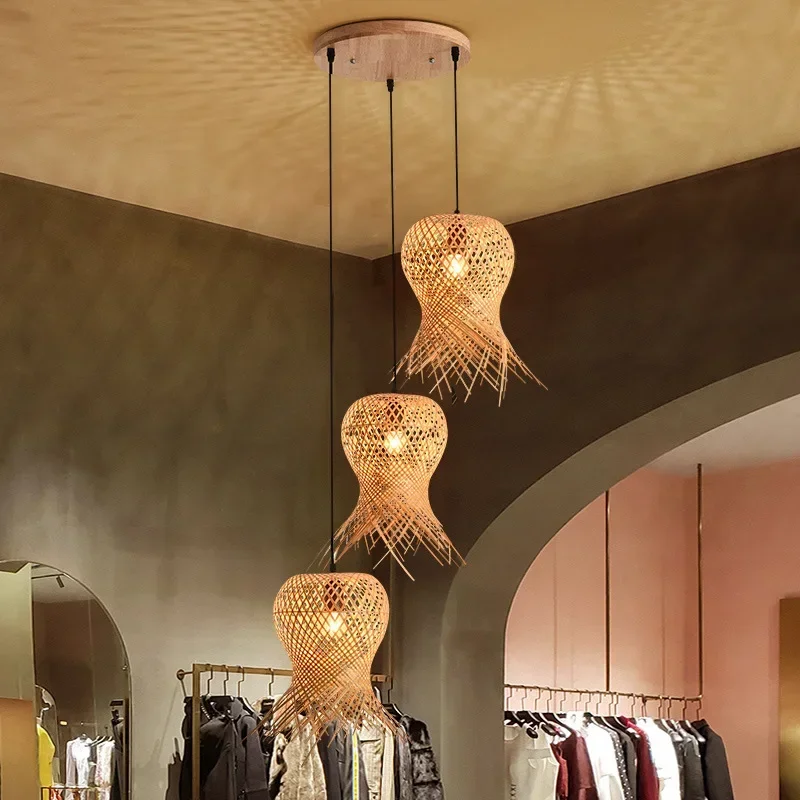 Klassieke Bamboe Glans Kroonluchter Hanglamp Plafond Handgemaakte Rotan Hanger Lamp Weven Huis Woonkamer