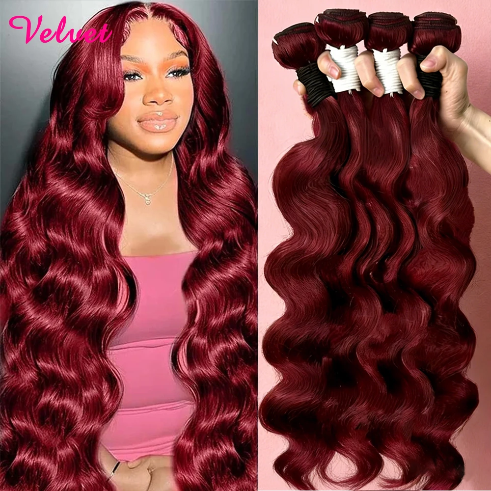 

12A 30 Inch Colored Burgundy Body Wave Bundles Human Hair 99J Double Weft Raw Hair Extensions Virgin Weave Human Hair Bundles