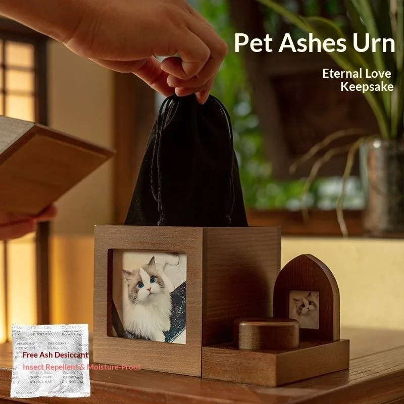 pet memorial House-shaped Pet Urn for Dogs Cats Animal Remains Moisture-proof Sealed Tank Commemorative Solid Wood Set Table Pho