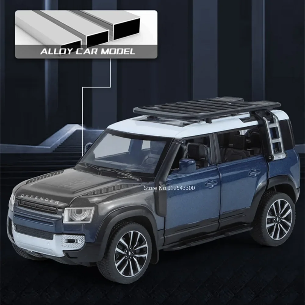 1:32 Scale LAND Rover Defender 110 Toy Car Model Alloy Diecast SUV Sound Light Pull Back Miniature Models Boy Gifts Collection