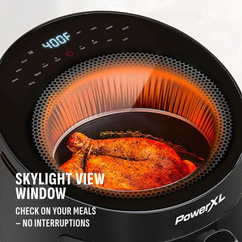5.3 QT Radiant Light Air Fryer, Heats to 400°F in 2.4 Seconds, Auto Shut-off, 10 Quick-Touch Presets, Skylight Window
