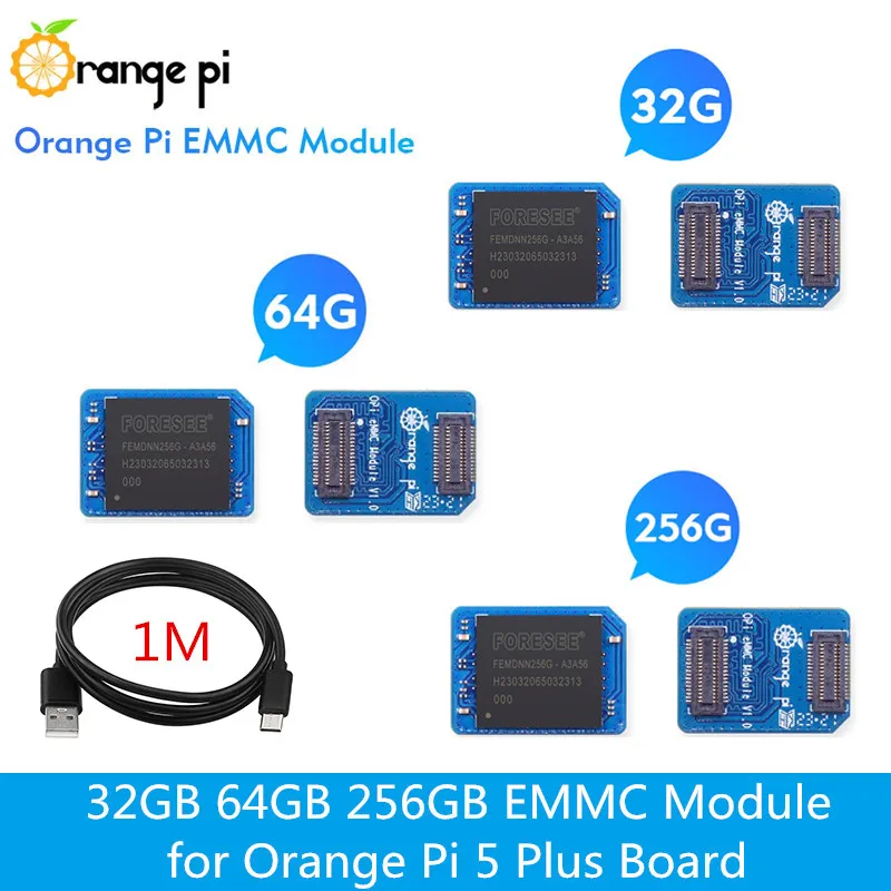 Modulo EMMC arancione Pi 32GB 64GB 256GB per scheda Orange Pi 5 Plus con velocità di lettura e scrittura rapida cavo opzionale da 1M da USB a tipo C