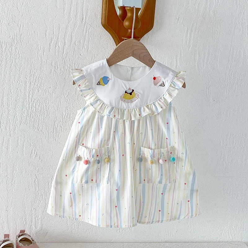2026 New Summer Children Clothes 2-6Yrs Baby Girl Party Dress Sleeveless cotton print splicing Kids Princess Dresses