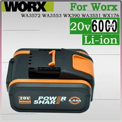 Original Worx 20V 6.0Ah Lithium battery Rechargeable WA3553 WA3553.1 WA3551 WA3570 for All WORX Electric and Garden Tools