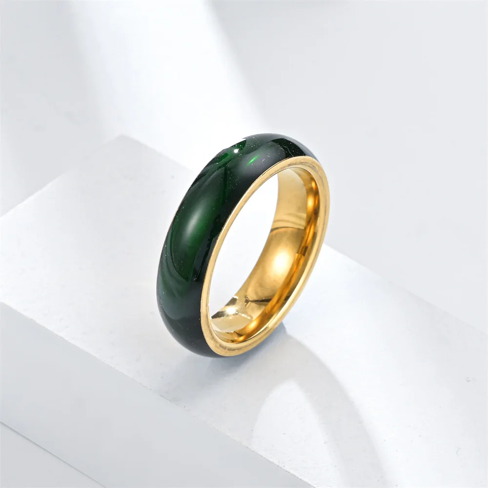 6mm 316L Stainless steel Ring for Men And Women Hot Movie Rings Center Cool Green White Wide Jade Color Men Ring JR2065