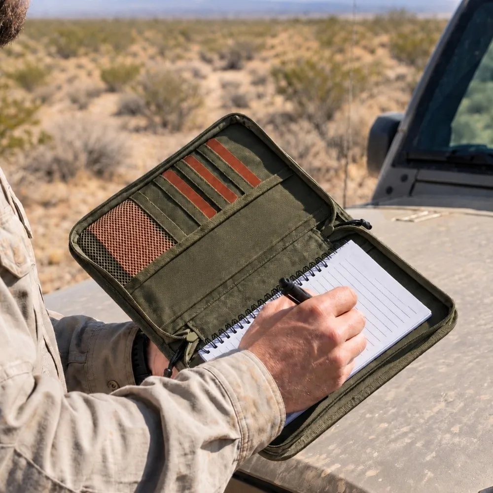 Multifunctional A5 Notebook Cover Waxed Canvas With Pen Holder Zippered Canvas EDC Organizer Durable Solid Color