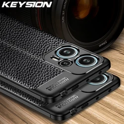 KEYSION Shockproof Case for Xiaomi POCO F5 Pro X5 Pro 5G Leather Texture Soft Silicone Phone Cover for Redmi Note 12 4G 12 Pro+