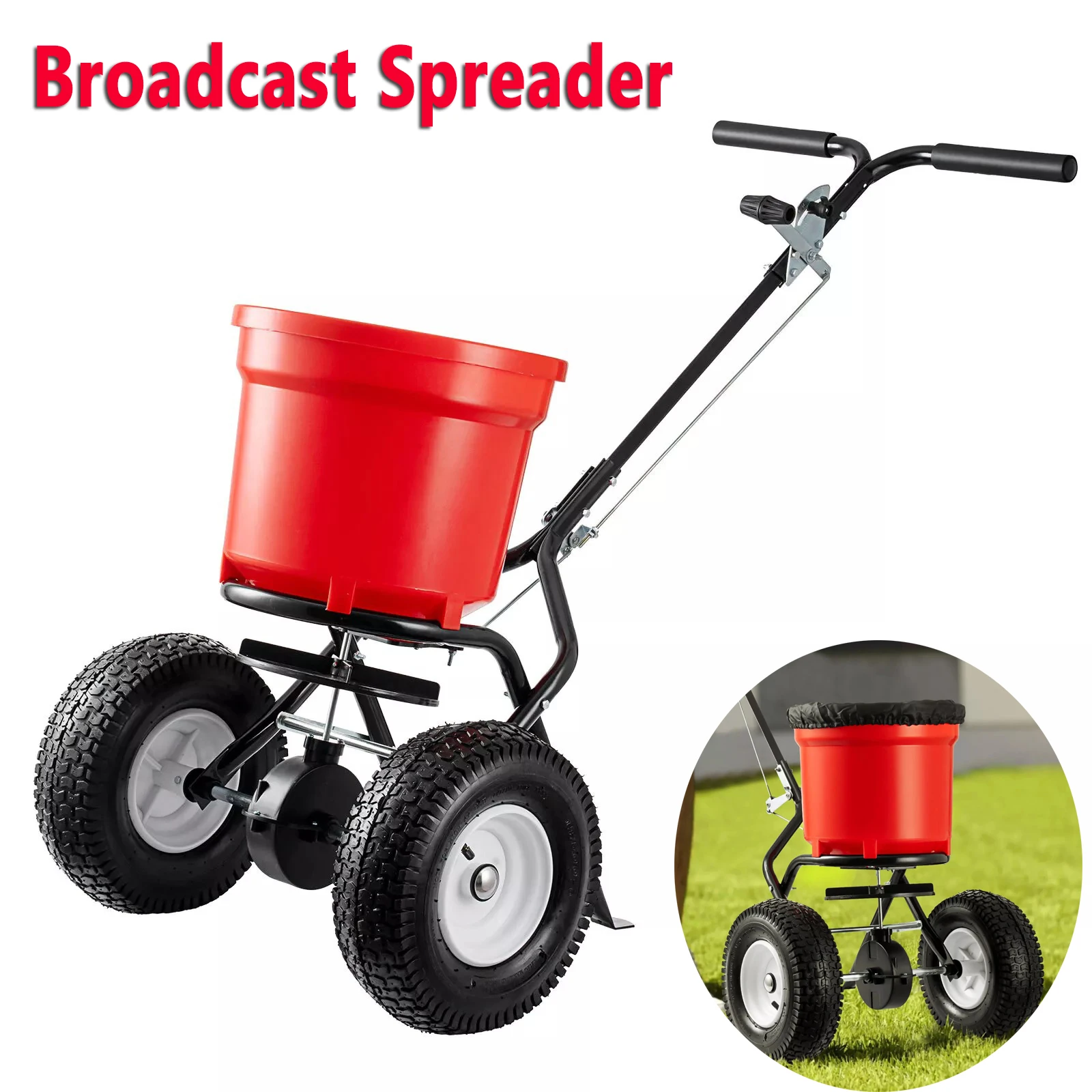 

Broadcast Spreader Walk Behind Turf Spreader Steel Push Fertilizer Salt Spreader Garden Seeder for Home Farm 90LBS 12.5in Wheels