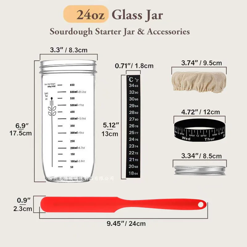 Sourdough Starter Jar Kit Lid Set, 24Oz, 730ml Glass Round Jar, Cloth Cover, Silicone Scrape, Sourdough Starter Jar for Baking