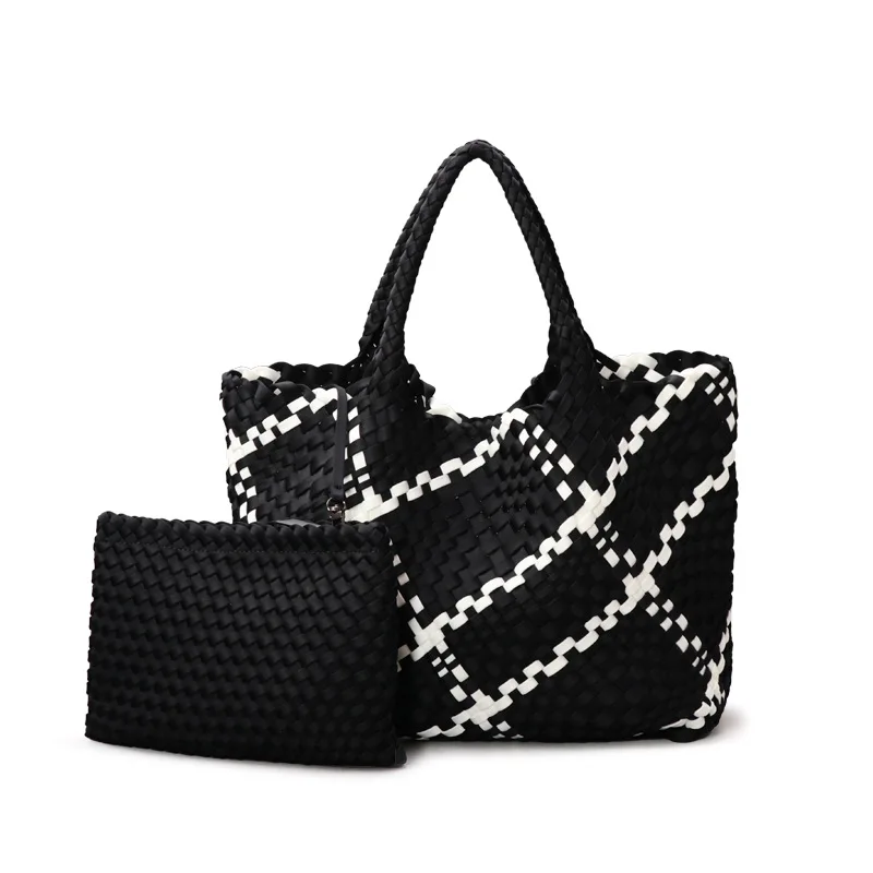 New Women's Diving Fabric Handwoven Handbag Lady Fashionable Versatile Fresh Underarm Bag Large Capacity Mother Child Tote Bags