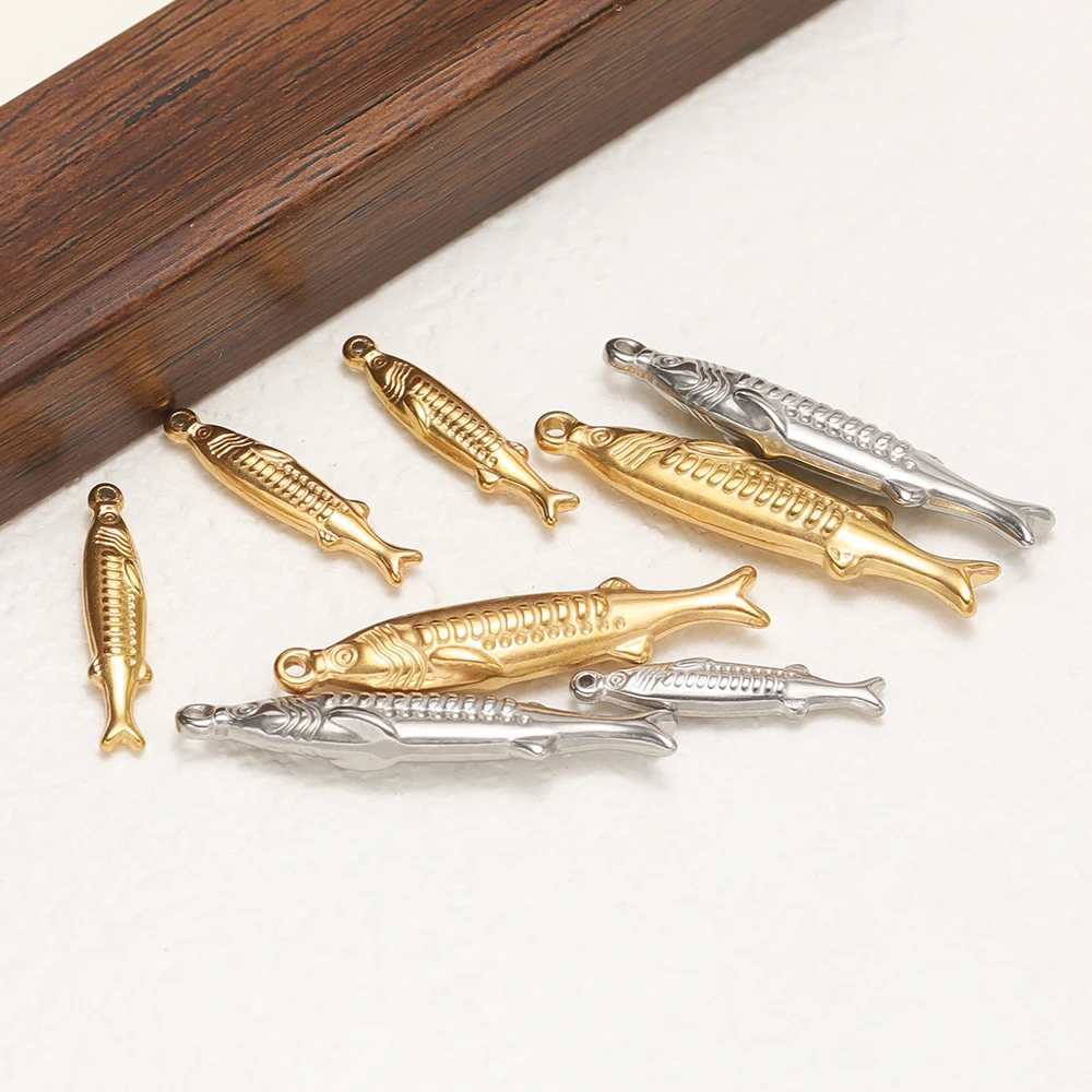 5 Stück Edelstahl Gold 3D Fisch-Anhänger für DIY Schmuck, Armband-Zubehör, Handgemachte Halsketten-Anhänger, Ohrringe, Bastelzubehör – Detail 4