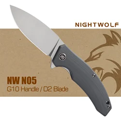 Nightwolf NWN05 cuchillo plegable para hombre, Herramienta de bolsillo de autodefensa EDC D2, hoja de acero G10, para caza táctica fría, supervivencia y Camping