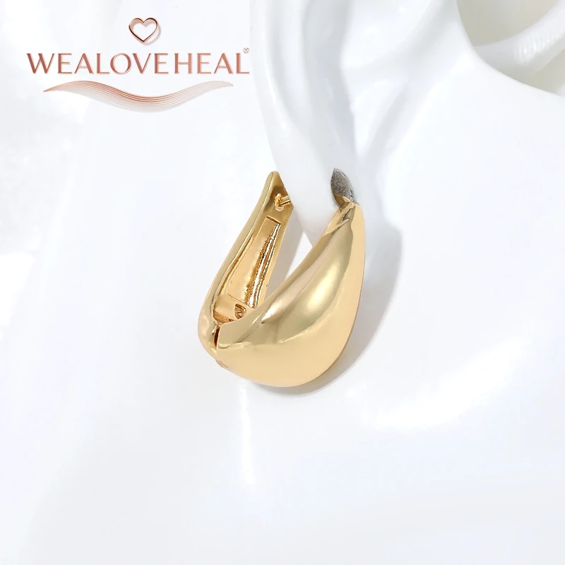 18K vergoldete Wassertropfen-Huggie-Ohrringe für Frauen, minimalistische, klobige U-förmige Creolen, Alltagsschmuck, Valentinstag- und Geburtstagsgeschenk – Detail 20