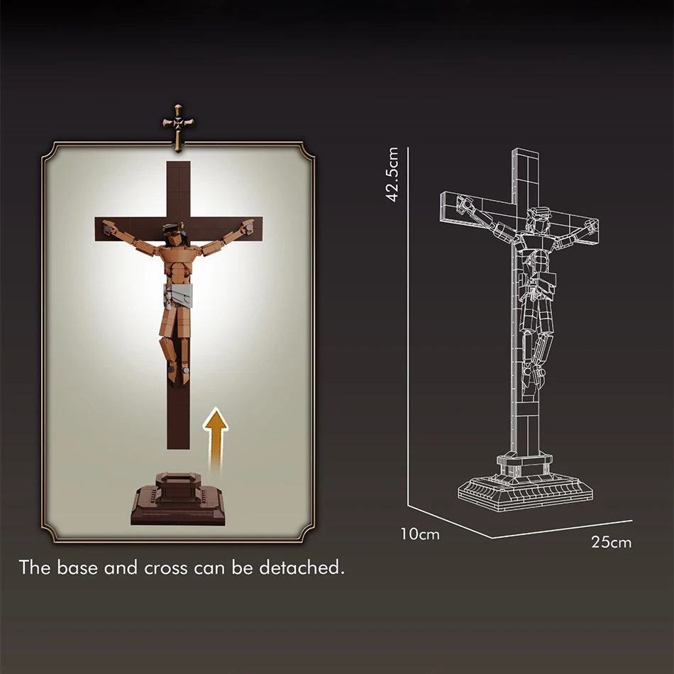 MOC The Passion of Christ Statue Jesus Cross Micro Building Blocks Jesus Crucifix Sculpture Model Mini Bricks Toys for Kids Gift