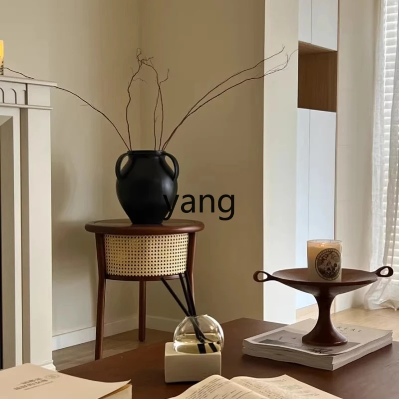 

LH rattan medium retro side table bedside table solid wood storage bedroom living room wabi-sabi wind