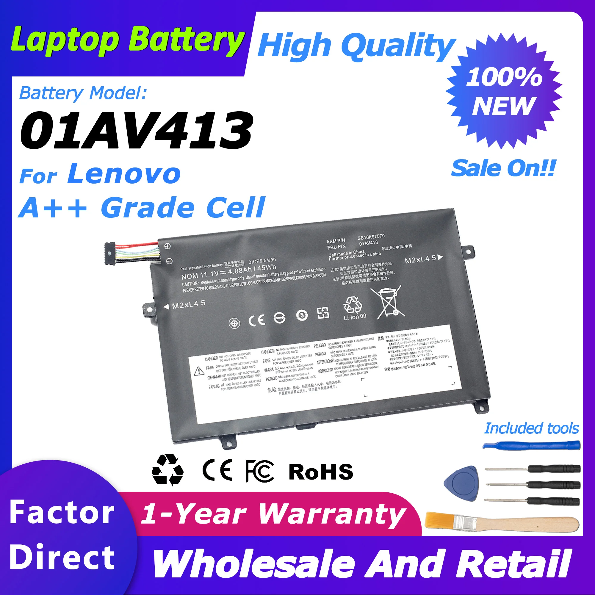 

01AV413 New For Lenovo ThinkPad Laptop Battery E470C E475 Series SB10K97568/SB10K97569/SB10K97570 battery 4054mah