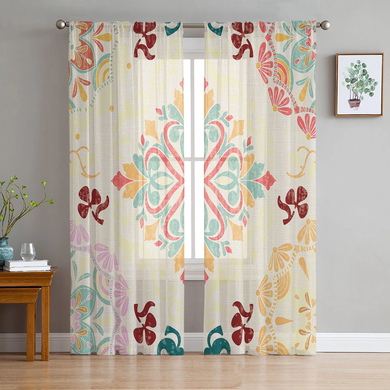 Винтажные персидские полупрозрачные фотошторы с геометрическим рисунком Утины для гостиной, спальни, домашнего декора, занавески из вуали