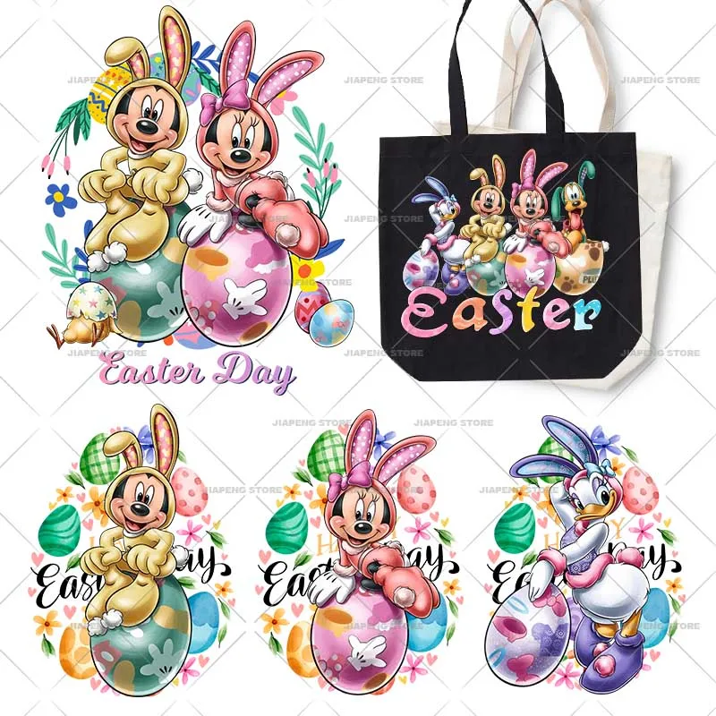 Disney Easter Minnie Thermal Transfer Sticker Iron on Transfers For Kids Clothes Fashion Mickey Mouse Printed Patches On Clothes