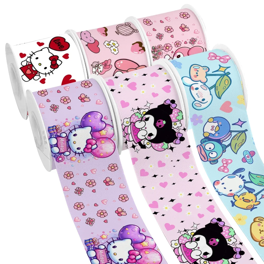 Valentine's Day with Sanrio Cartoon Character Printed Grosgrain Ribbon for DIY Girl Headwear Bows 10yards Satin Ribbon