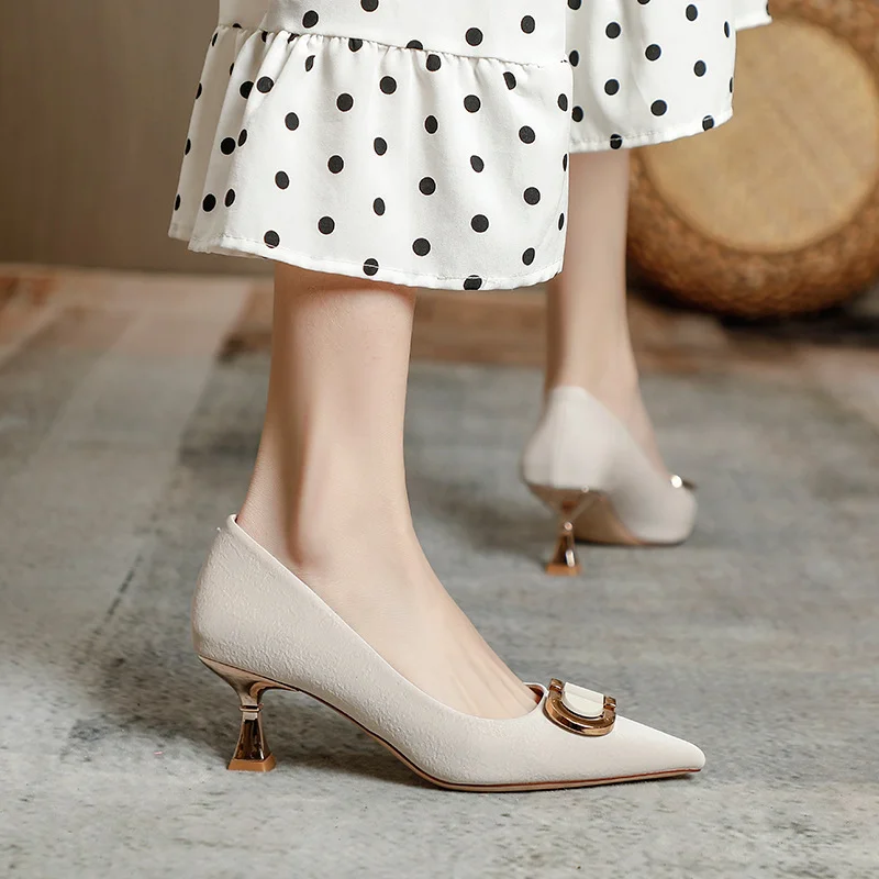 2027 Shoes Lady High Heel Shoes Plaid Lock Sexy Heel Shoes Pointed Toe Women Footwear Lady Pumps Sexy Plaid Evening Shoes S089
