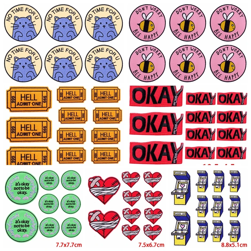 Pulaqi 10 PCS Wholesale Heart Patch Iron On Patches On Clothes Stickers Cartoon Animal Letter Embroidered Patches For Clothing